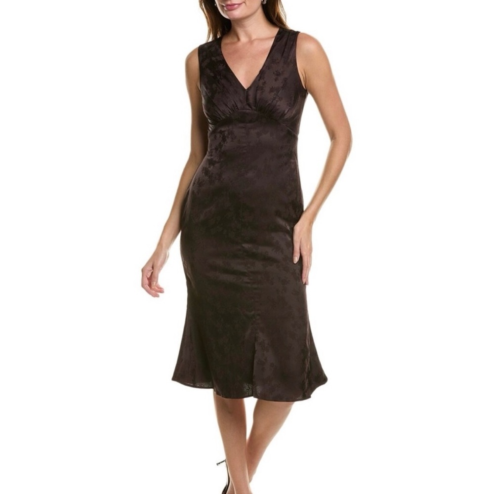 BCBG Brown Midi V Neck Dress size 6